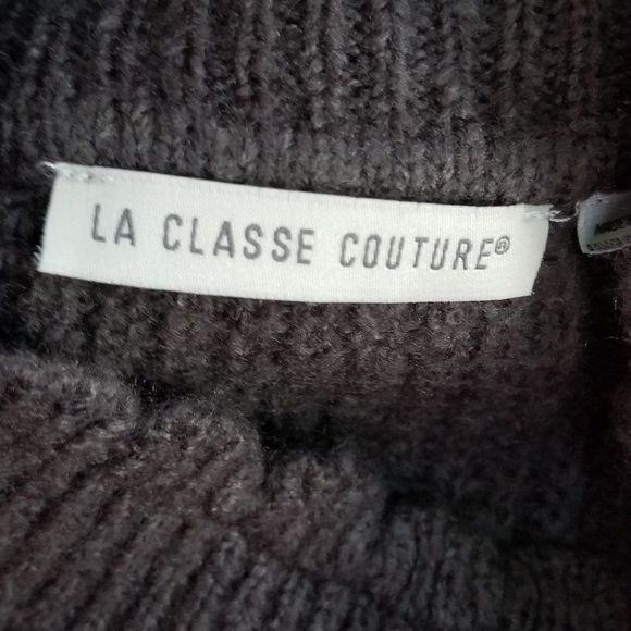 La Classe Couture Gray Sweater Dress Stripes Poof Sleeve Size Medium - Picture 6 of 10